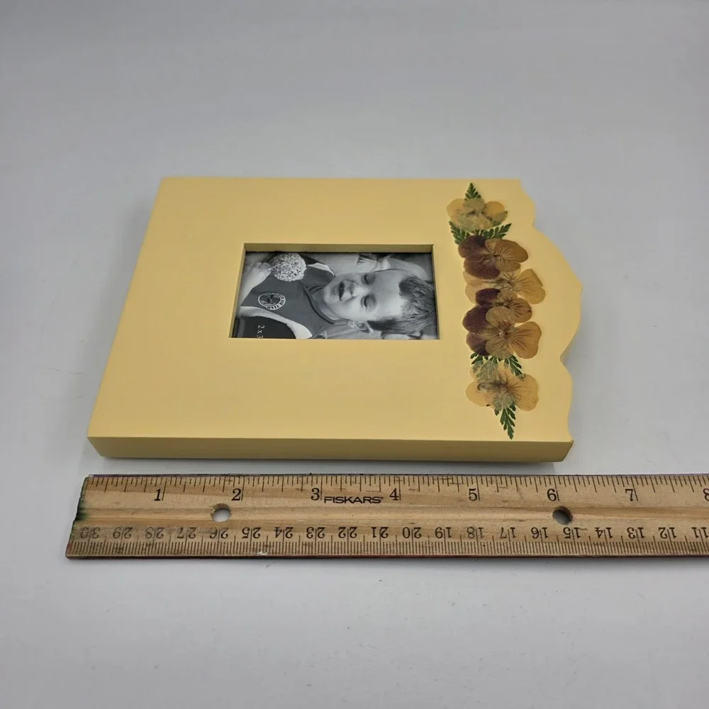 Fetco Floral Picture Frame Wood Pressed Flower Decor Yellow Photo Insert 2 X 3